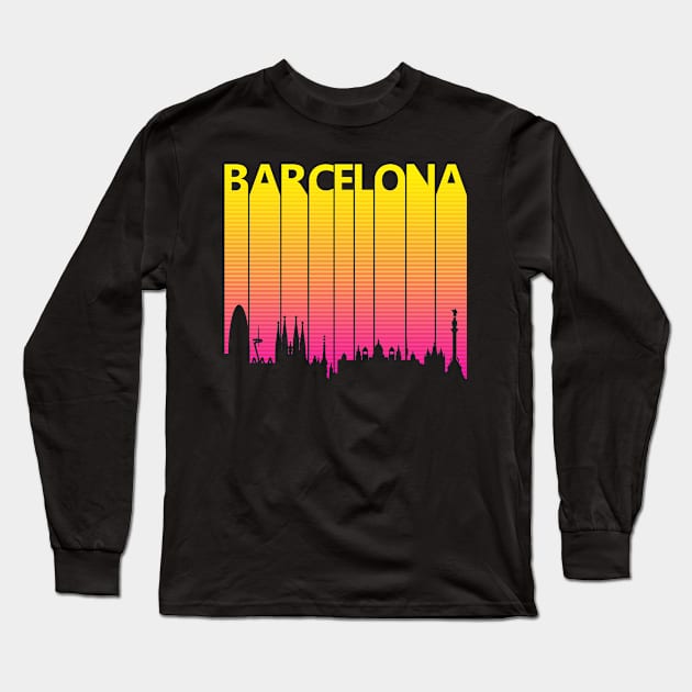 Retro 1980s Barcelona Skyline Long Sleeve T-Shirt by GWENT